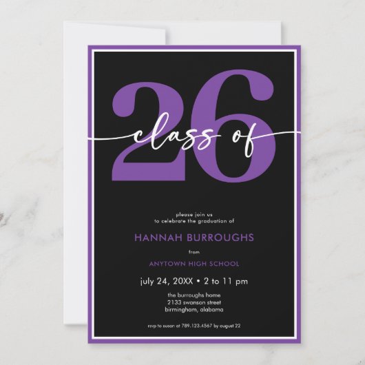 Modern Minimal Purple Script Graduation Party Kaart (Voorkant)