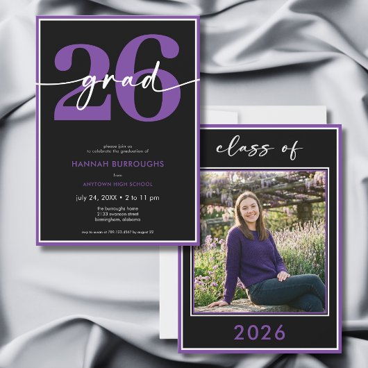 Modern Minimal Purple Script Graduation Party Kaart