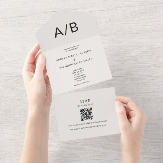 Modern Minimal QR All-in-One Wedding Invitation (Déchirure)