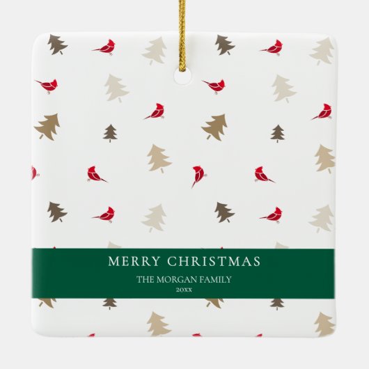 Modern Minimal Red Cardinal Christmas Tree Pattern Keramisch Ornament (Achterkant)