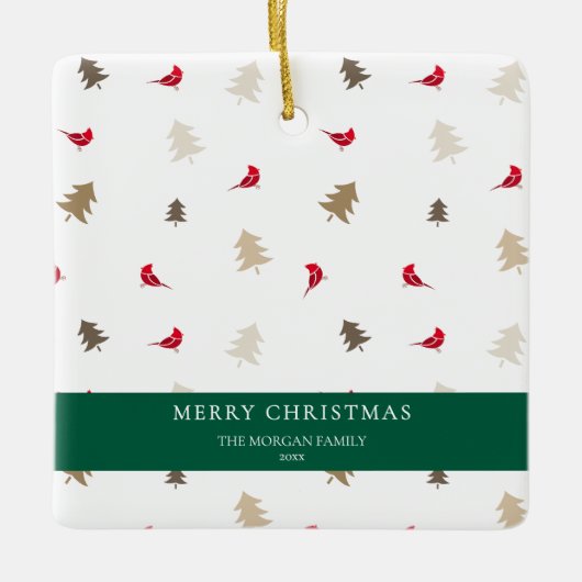 Modern Minimal Red Cardinal Christmas Tree Pattern Keramisch Ornament (Voorkant)
