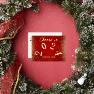 Modern Minimal Red Elegant Cheers naar 2024 Folie Feestdagen Briefkaart