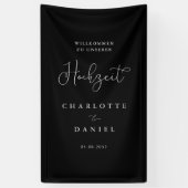 Modern, minimal, Schwarz "Willkommen" Hochzeit Spandoek (Verticaal)