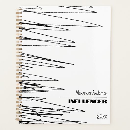 Modern Minimal Scribble Zwart-wit Abstract Planner (Voorkant)