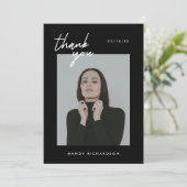 Modern Minimal Script 2-Photo Graduation Party Bedankkaart (Staand voorkant)