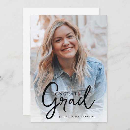 Modern Minimal Script Afstuderen Foto Aankondiging (Voorkant / Achterkant)