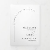 Modern Minimal Script Arch Photo QR Code Wedding Drieluik Uitnodiging (Cover)
