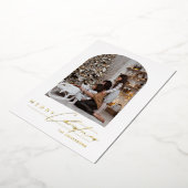 Modern Minimal Script Boog Foto Goud Kerstmis Folie Feestdagenkaart (Gedraaid)