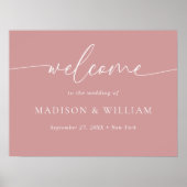 Modern Minimal Script Dusty Pink Wedding Welkom Poster (Voorkant)