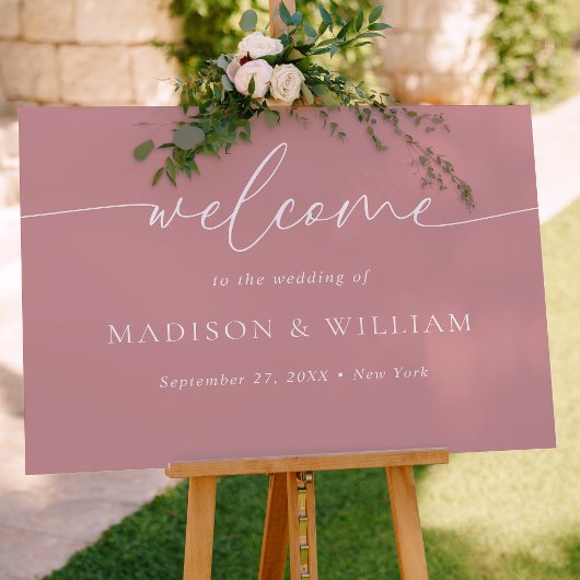 Modern Minimal Script Dusty Pink Wedding Welkom Poster