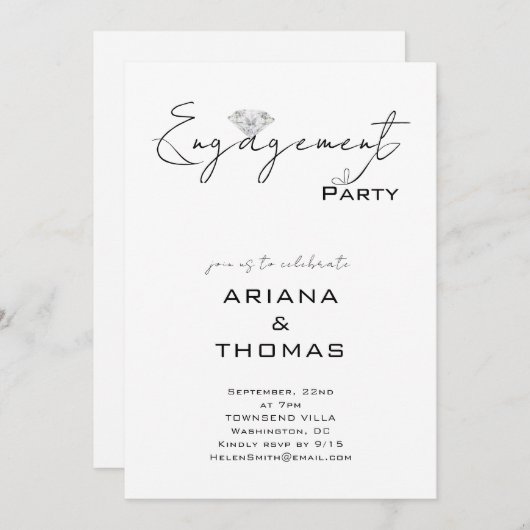 Modern Minimal Script Engagement Party Invitation (Devant / Derrière)