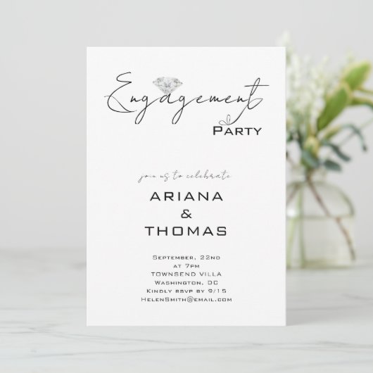 Modern Minimal Script Engagement Party Invitation Kaart (Staand voorkant)