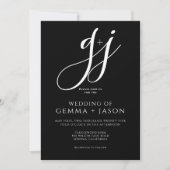 Modern Minimal Script Initiaal Zwart Wit Trouwen Kaart (Voorkant)