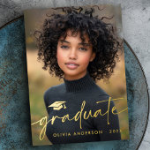 Modern minimal script pet foto afstuderen echt folie uitnodiging