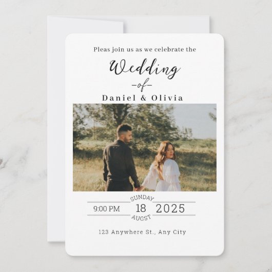 Modern Minimal Script Photo Wedding Invitation  (Devant)