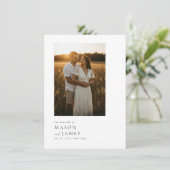 Modern Minimal Script QR Code Photo Budget Wedding Kaart (Staand voorkant)