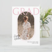 Modern Minimal Script Roze Foto Graduation Party Kaart (Staand voorkant)