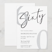 Modern Minimal Script Sixty 60th Birthday Party Kaart (Voorkant / Achterkant)