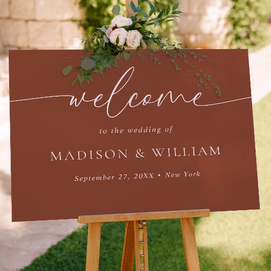 Modern Minimal Script Terracotta Wedding Welkom Poster