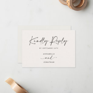 Modern Minimal Script Trouw-RSVP met Stripe abc Notitiekaartje