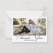 Modern Minimal Script Trouwfoto Dank u Notitiekaartje (Voorkant)
