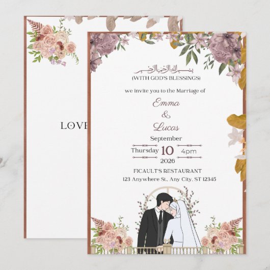 Modern Minimal Script Trouwkaart – Emma &  Kaart (Voorkant / Achterkant)