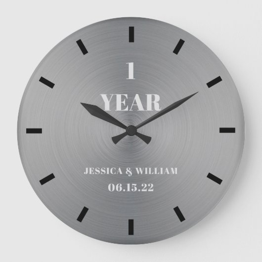 Modern Minimal Silver Wedding Jubileum Keepslag Grote Klok (Voorkant)