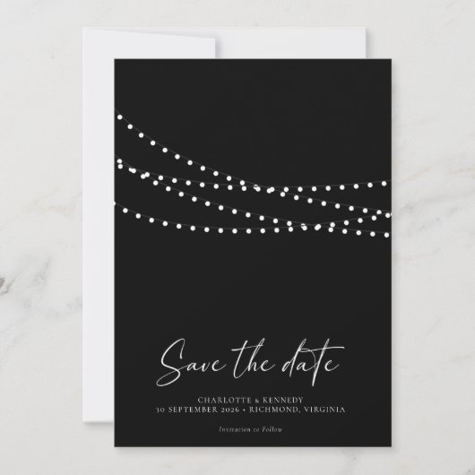Modern Minimal String Lights Photo Save the Date  (Devant)