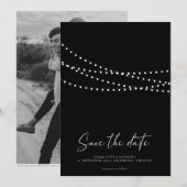 Modern Minimal String Lights Photo Save the Date  (Devant / Derrière)