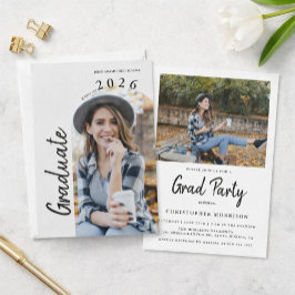 Modern Minimal Two Photo Graduation Party Kaart