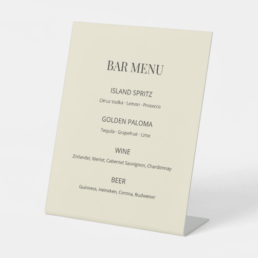 Modern Minimal Wedding Bar Menu Sign Reclamebord Met Voetstuk (Voorkant)