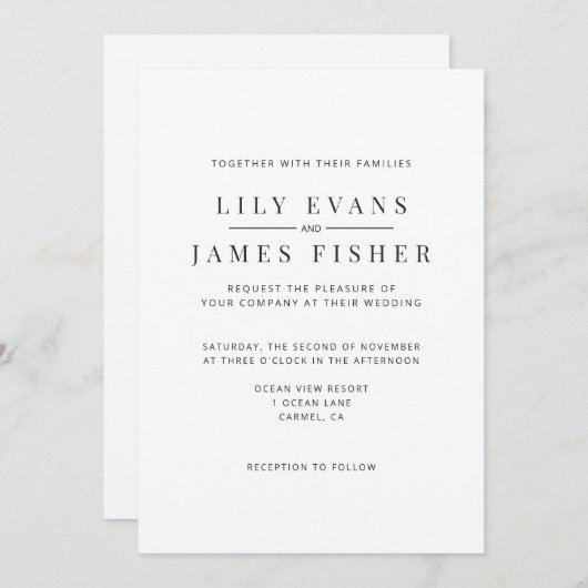 Modern Minimal Wedding Invitation (Devant / Derrière)