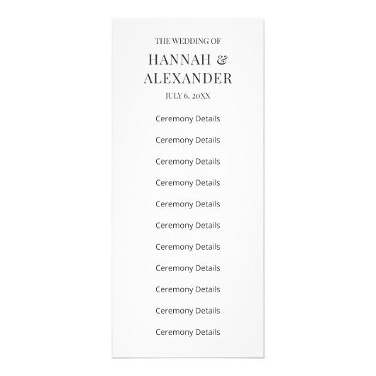 Modern Minimal Wedding Program Reclamekaart (Voorkant)