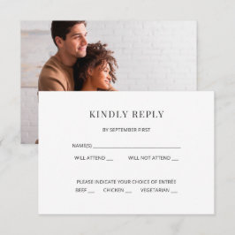 Modern Minimal Wedding RSVP Card Photo on Back Kaart