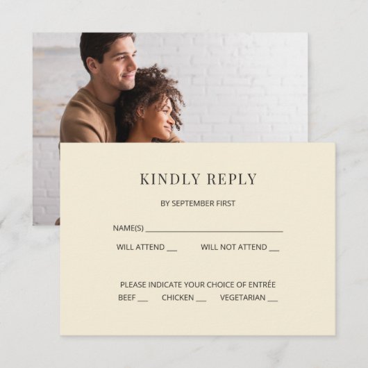 Modern Minimal Wedding RSVP Card Photo on Back Kaart (Voorkant / Achterkant)
