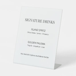 Modern Minimal Wedding Signature Drinks Sign Reclamebord Met Voetstuk