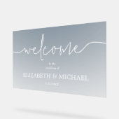 Modern Minimal Wedding Welkom Transparant Blauw Acryl Bord (Hoek)