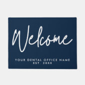 Modern Minimal Welcome Script Dental Office Blue Deurmat (Voorkant)