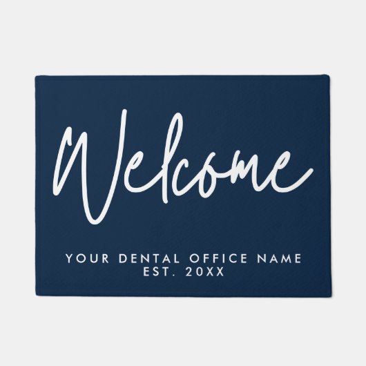 Modern Minimal Welcome Script Dental Office Blue Deurmat (Voorkant)