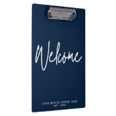 Modern Minimal Welcome Script Dental Office Blue Klembord (Rechts)