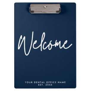 Modern Minimal Welcome Script Dental Office Blue Klembord