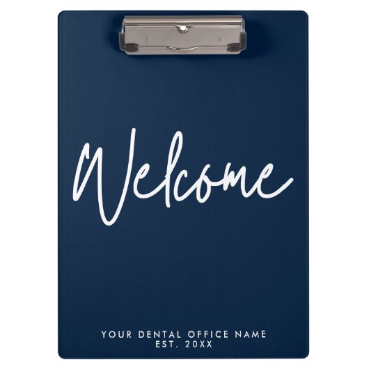 Modern Minimal Welcome Script Dental Office Blue Klembord (Voorkant)