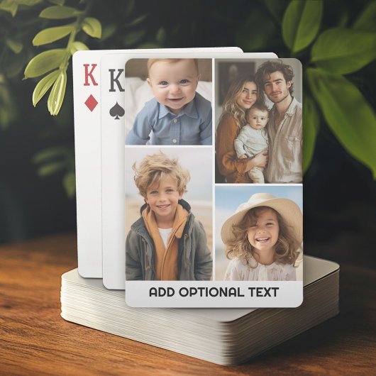 Modern Minimal White 4 Photo Collage - Chunky teks Pokerkaarten