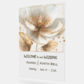 Modern Minimal White and Gold Poppy Acrylic Sign (Angle)