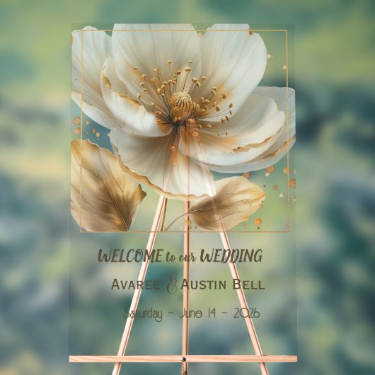 Modern Minimal White and Gold Poppy Acrylic Sign Acryl Bord (Neutraal)