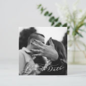 Modern Minimal Zwart-wit hart Foto Save The Date (Staand voorkant)