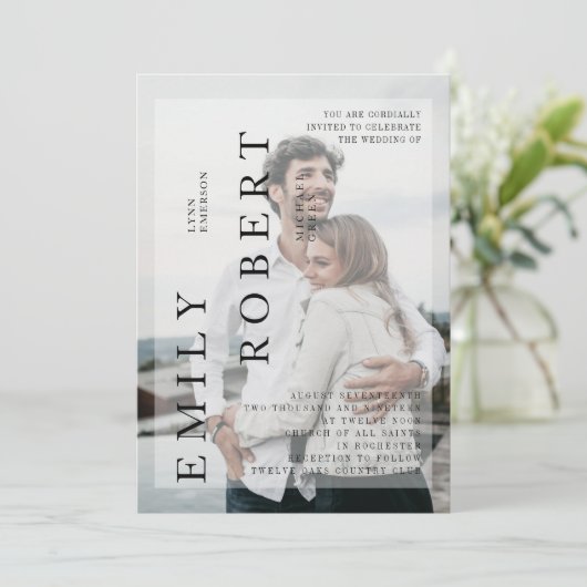 Modern minimalisme bruiloft uitnodiging wit (Staand voorkant)