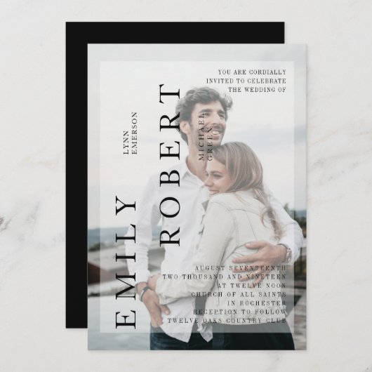 Modern minimalisme bruiloft uitnodiging wit (Voorkant / Achterkant)