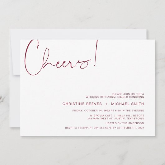 Modern minimalisme Burgundy Script repesal Dinner Kaart (Voorkant)