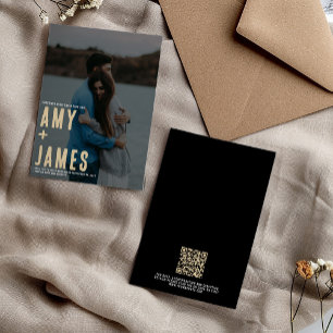 Modern minimalisme met foto- en QR-code bruiloft Kaart